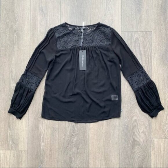 REVOLVE For Love & Lemons Sacramento Blouse Black Sheer Lace Long Sleeves Small - Picture 6 of 16